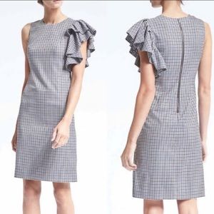 NWT Banana Republic plaid ruffle shoulder sheath